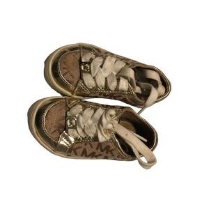 Michael Kors Toddler Girls Shoes Sneakers Gold Tan MK Signature Logo Size 5
